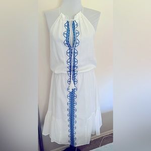 Parker white cotton blue embroidered atlas midi dress perfect XS stunning on!